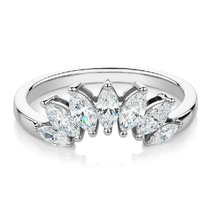 Handcrafted Jewelry Sale – Unique Designs At Low Prices Curved wedding or eternity band with 0.48 carats* of diamond simulants in 14 carat white gold