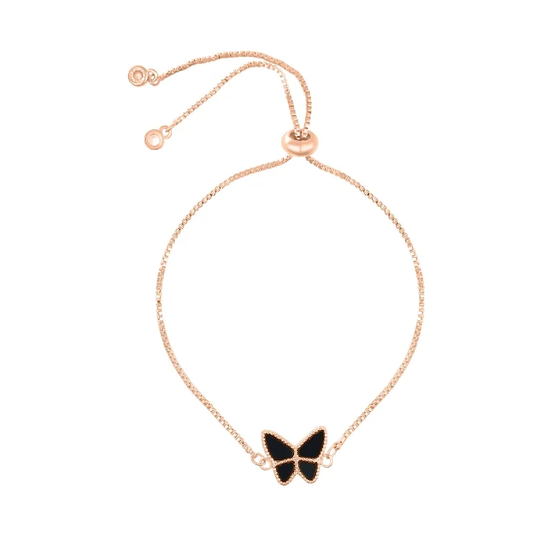 Accessorize For Less – Luxury Jewelry At Affordable Prices 14k Rose Gold Plated Black Butterfly Bolo Bracelet