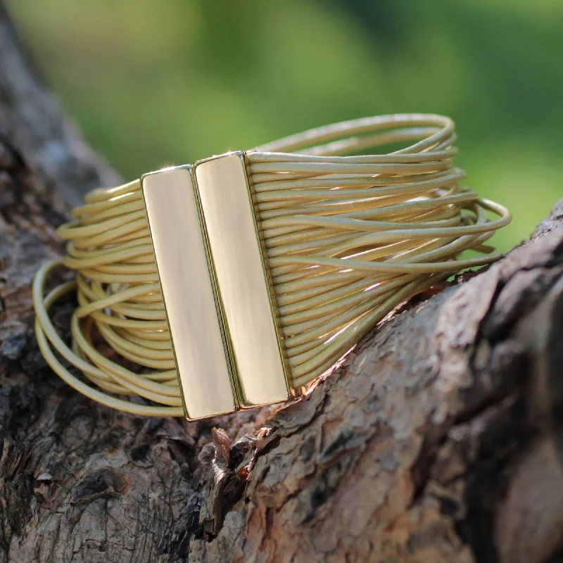 Flash Sale On Exquisite Jewelry – Don't Miss Out Brazilian Glam Gold Plated Leather Wristband Bracelet