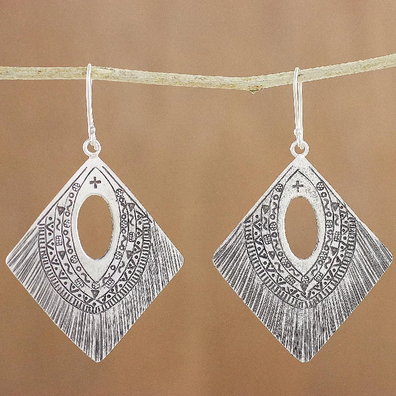 Accessorize For Less – Luxury Jewelry At Affordable Prices Karen Symbols Diamond-Shaped Silver Dangle Earrings from Thailand
