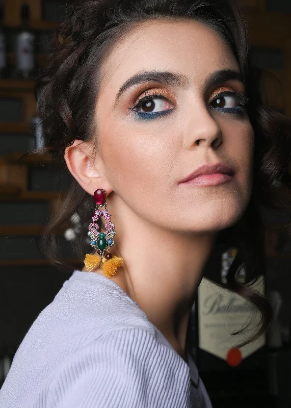 Shop High-Quality Jewelry At Jaw-Dropping Discounts Odette Women Multicolour Drop Earring With Yellow Tassel Hangings