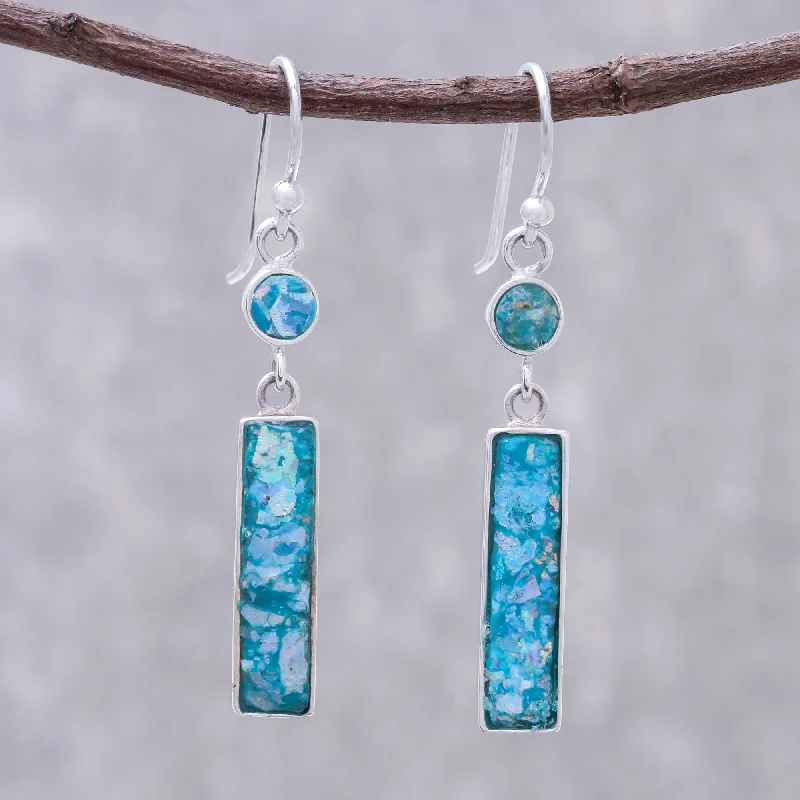 Classic And Modern Jewelry Styles On Sale Roman Magic Rectangular Roman Glass Dangle Earrings from Thailand