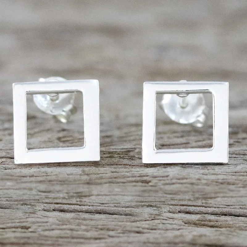 Grab Exquisite Jewelry At The Lowest Prices Simple Squares Sterling Silver Square-Shaped Post Earrings from Thailand