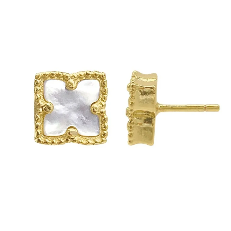 Affordable Glamour – Must-Have Jewelry At Special Rates 14k Gold Plated Flower White Mother-of-Pearl Stud Earrings
