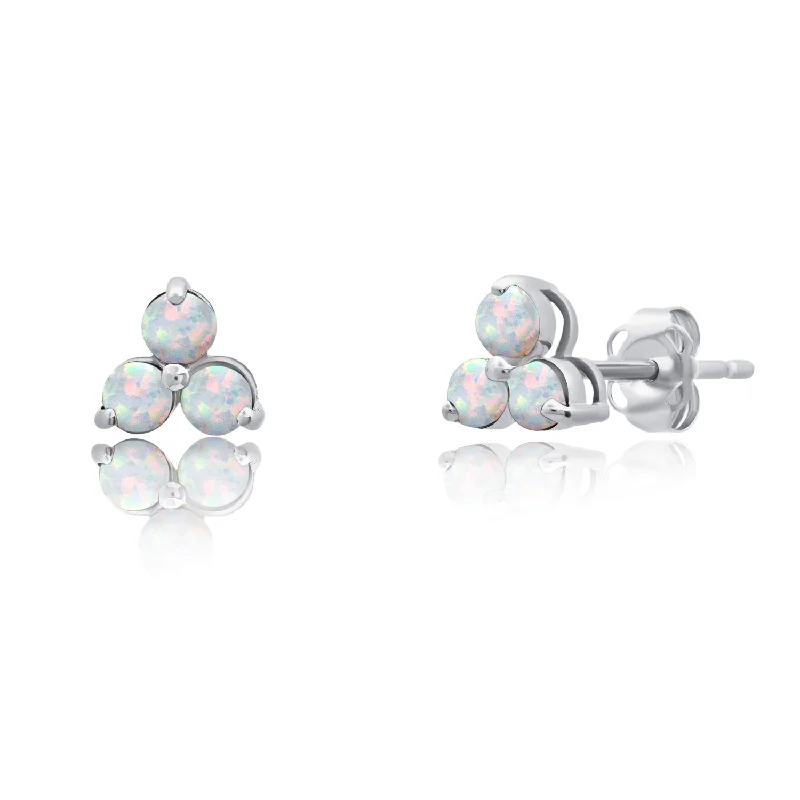 Special Offers On Handcrafted And Designer Jewelry 14k White or Yellow Gold Small Gemstone Trio Round Stud Earrings with Push Backs