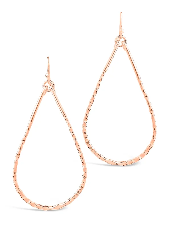 Trendy Minimalist Jewelry For Everyday Wear Hammered Teardrop Dangle Earring-Rose Gold