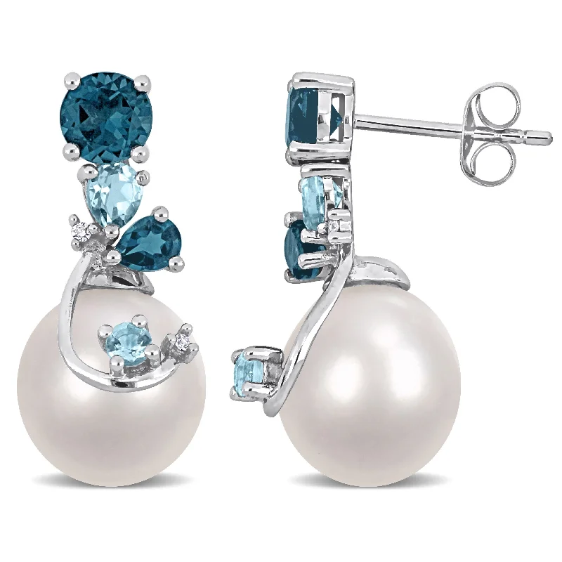 Limited-Time Jewelry Sale – Don't Miss These Deals Mimi & Max 9-10mm Cultured Freshwater Pearl 2ct TGW London & Sky Blue Topaz and Diamond Accent Pearl Earrings in Sterling Silver