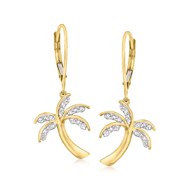Special Sale On Handcrafted Jewelry – Shop Today Ross-Simons Diamond Palm Tree Drop Earrings in 18kt Gold Over Sterling