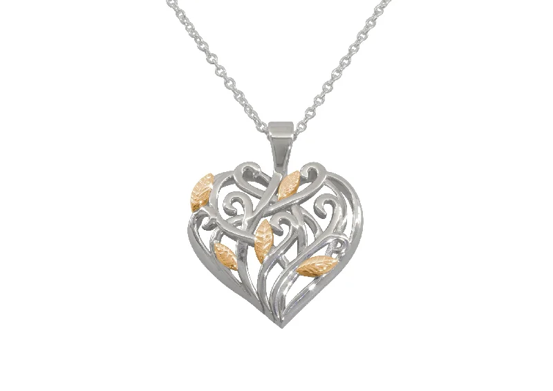 Don't Miss Out On Bestselling Jewelry At Special Prices Elvish Heart Pendant, White Gold with Red Gold Leaves