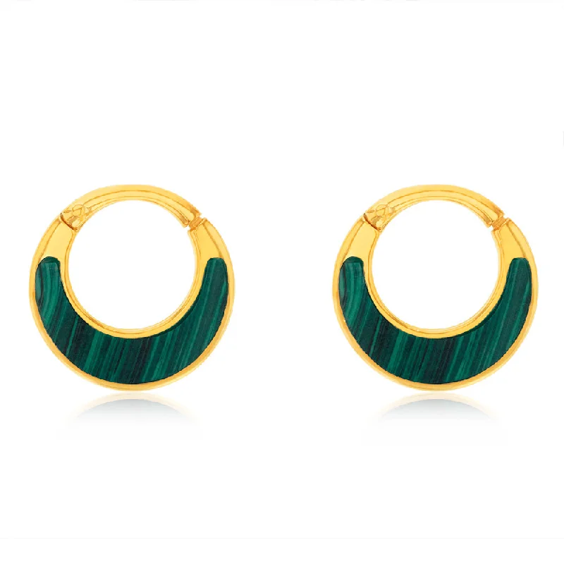 Glamorous Jewelry, Glamorous Deals – Shop Now 9ct Sterling Silver Gold Plated Fancy Natural Malachite Hoop Earrings