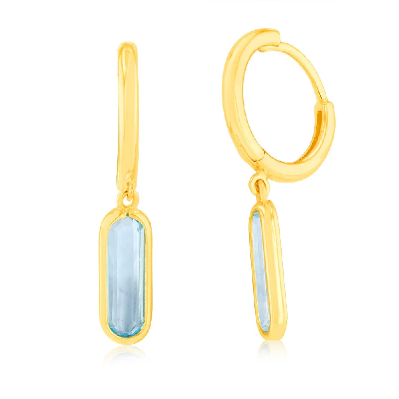 Elegant Jewelry Styles At Budget-Friendly Prices 9ct Yellow Gold Natural Blue Topaz On Sleeper Hoop Earrings