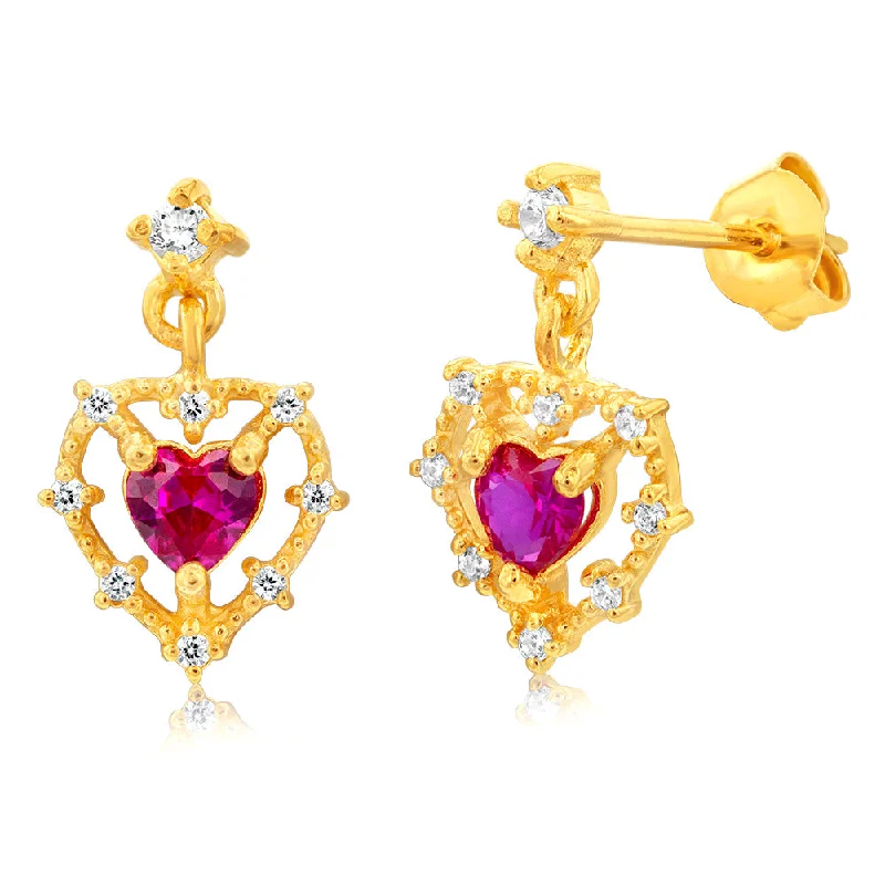 Shop Stylish Jewelry Now And Save Big Gold Plated Sterling Silver Created Ruby Drop Earrings