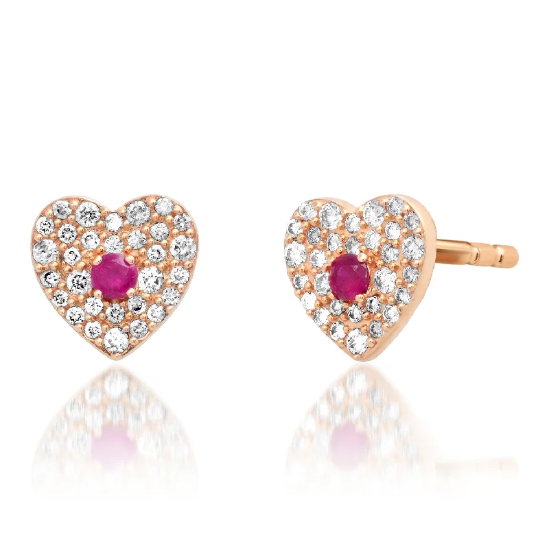 Sparkle On A Budget – Fine Jewelry For Less Pave Heart with Gemstone Center Stud Earrings
