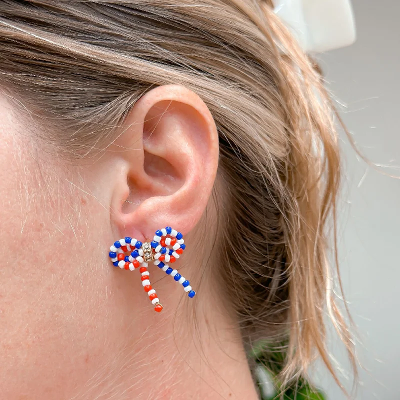 Trending Jewelry Styles Now At Limited-Time Discounts Red, White, & Blue Beaded Bow Stud Earrings