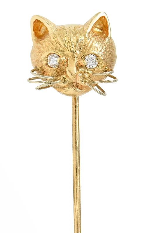 Sparkle For Less – Shop Our Limited-Time Jewelry Deals 1960's Diamond 14 Karat Yellow Gold Vintage Cat Stickpin