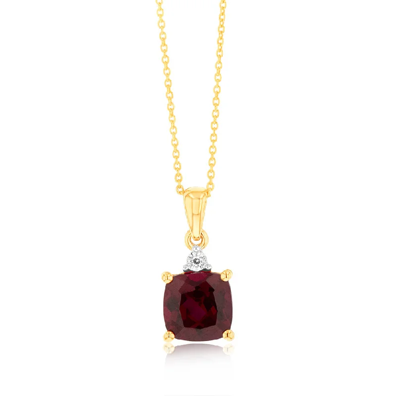 Big Discounts On Elegant Jewelry Collections 9ct Yellow Gold 7mm Created Ruby and Diamond Pendant