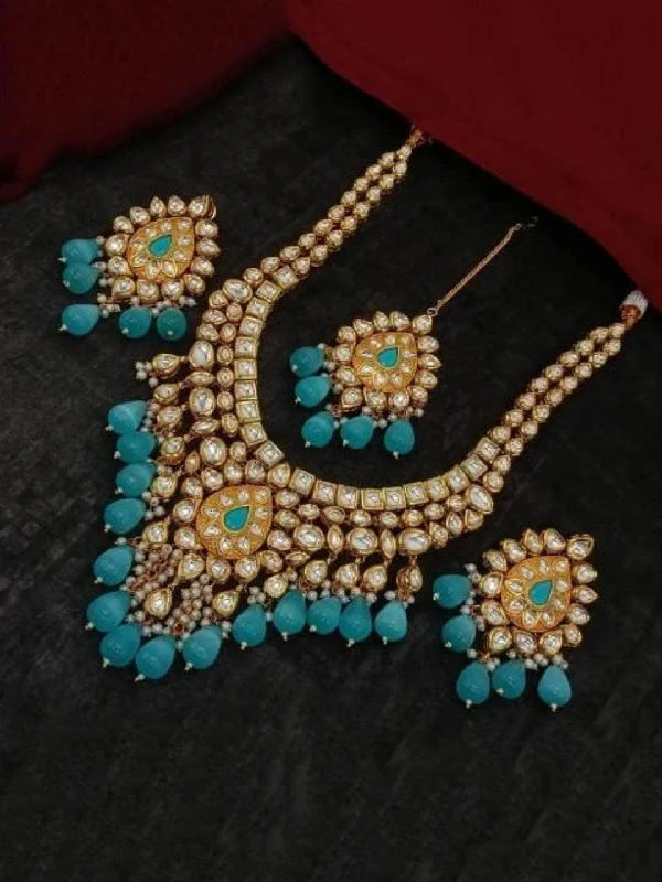 Special Deals On Handcrafted And Designer Jewelry Drop Meena Kundan Necklace Earring And Teeka Set